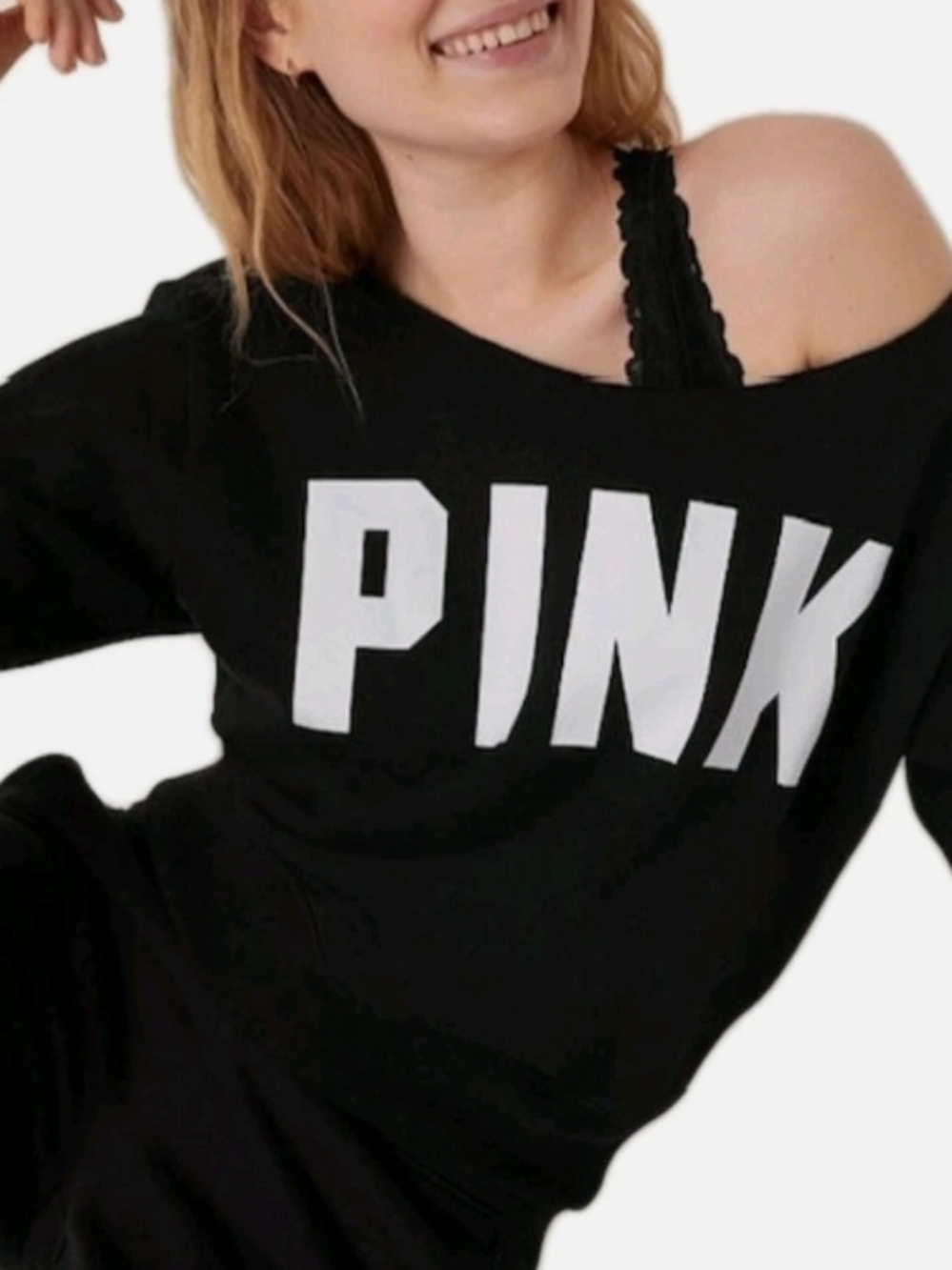 Victoria's Secret PINK Everyday Lounge Off The Shoulder Crew Sweatshirt